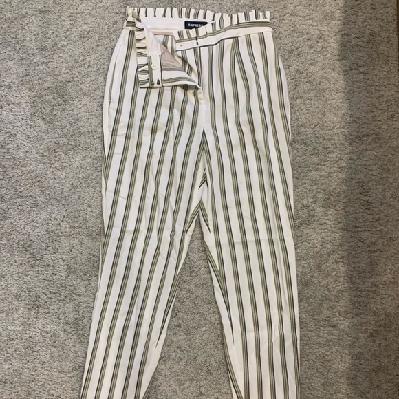 Express Striped High Waisted Ruffle Top Ankle Pant - Picture 2 of 3